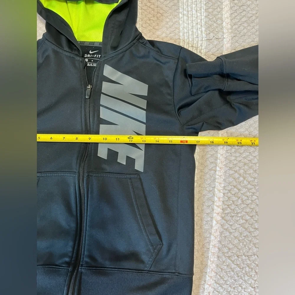 Nike Dri Fit Black Green Boy Hooded fleece lined full zip sweatshirt size M